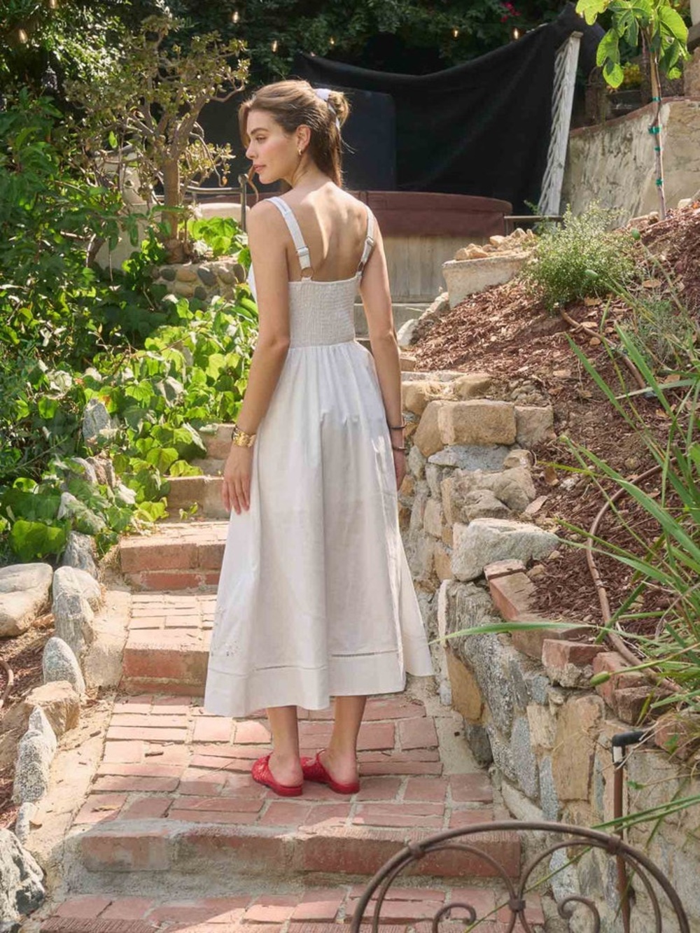 Moon River Leanne Eyelet Midi Dress in White with Front Buttons Size S NWT - Picture 2 of 7